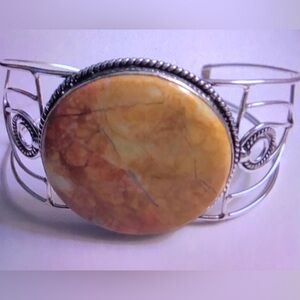 Bubble Bee Jasper 925 Sterling Silver Cuff Bracelet